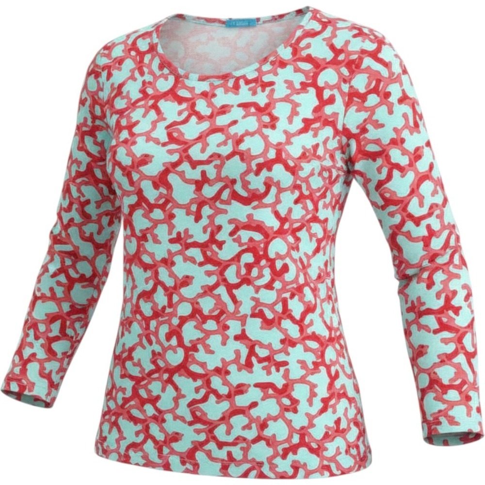 J.McLaughlin W. Small Coral Reef Print 3/4 Sleeve Top Mint Coral Wrinkle-Free